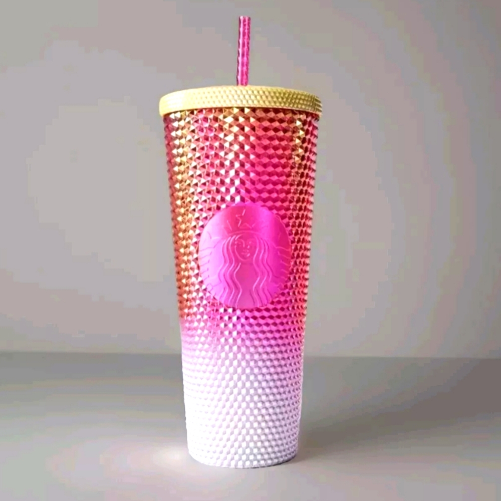 NWT, Starbucks 2024 holiday studded gold, pink, & white gradient  24oz Venti CC